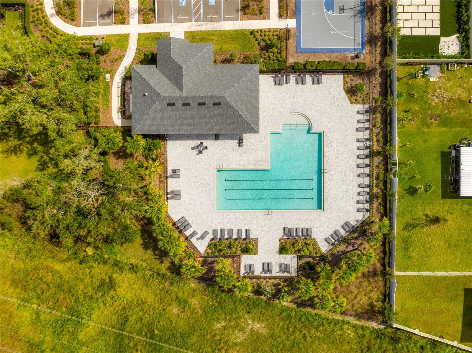 Overhead View of Community Pool and Clubhouse