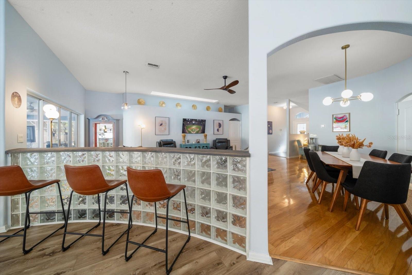 Bar overlooking living room