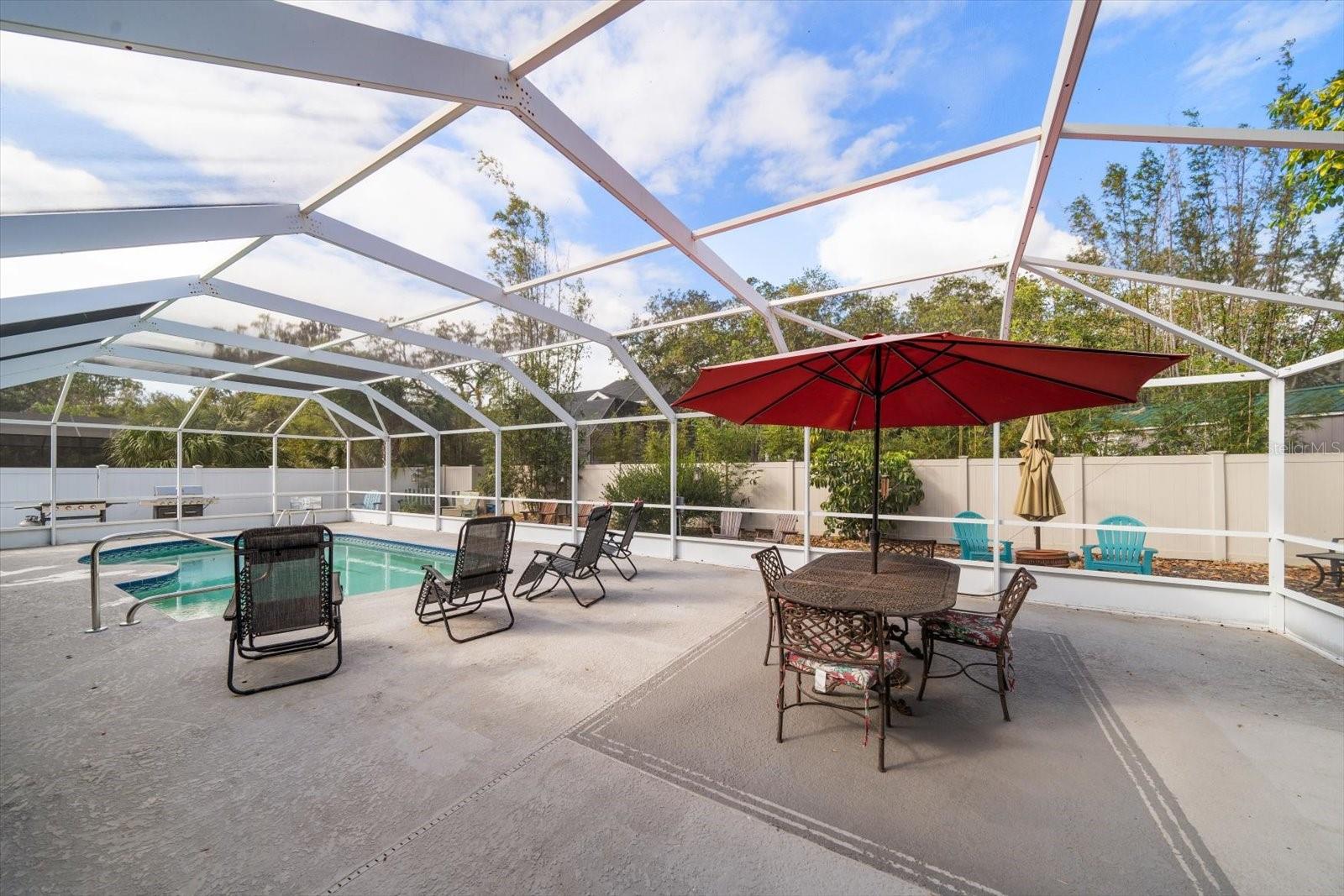 Screened pool with spacious lounge area