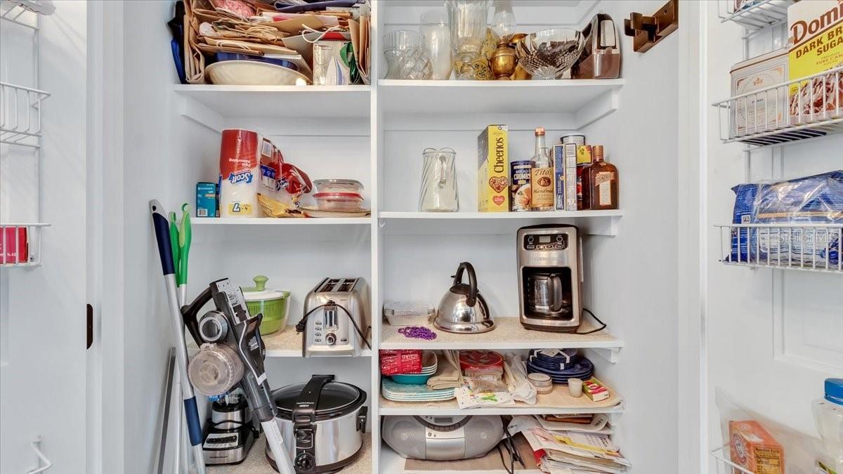 Double door walk-in pantry with tons of storage.