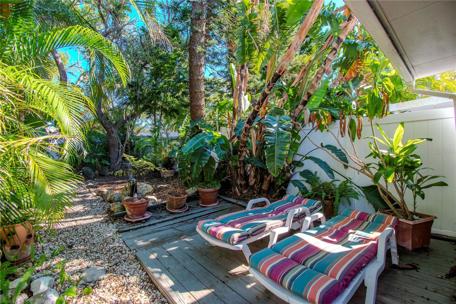 Fenced in backyard with updated vinyl fencing.  Beautifully landscaped.