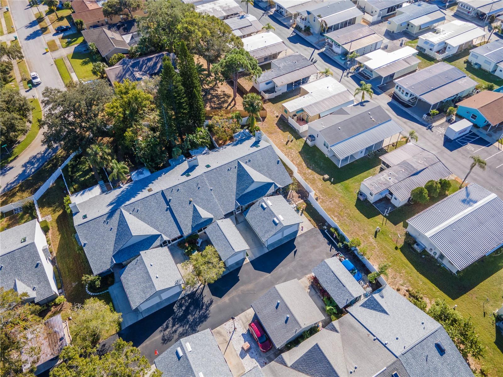 Aerial view of the entire street where the villa is located.