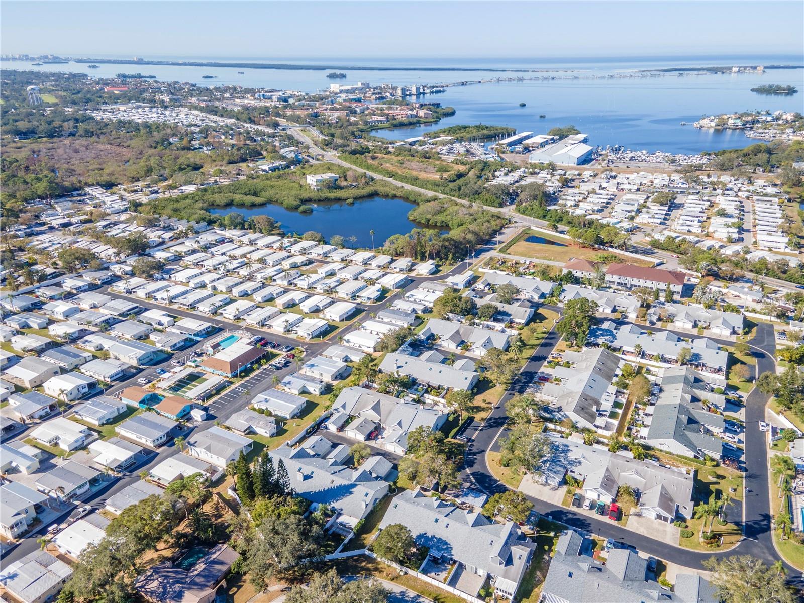 Aerial view showing proximity to Dunedin causeway and gulf of mexico.