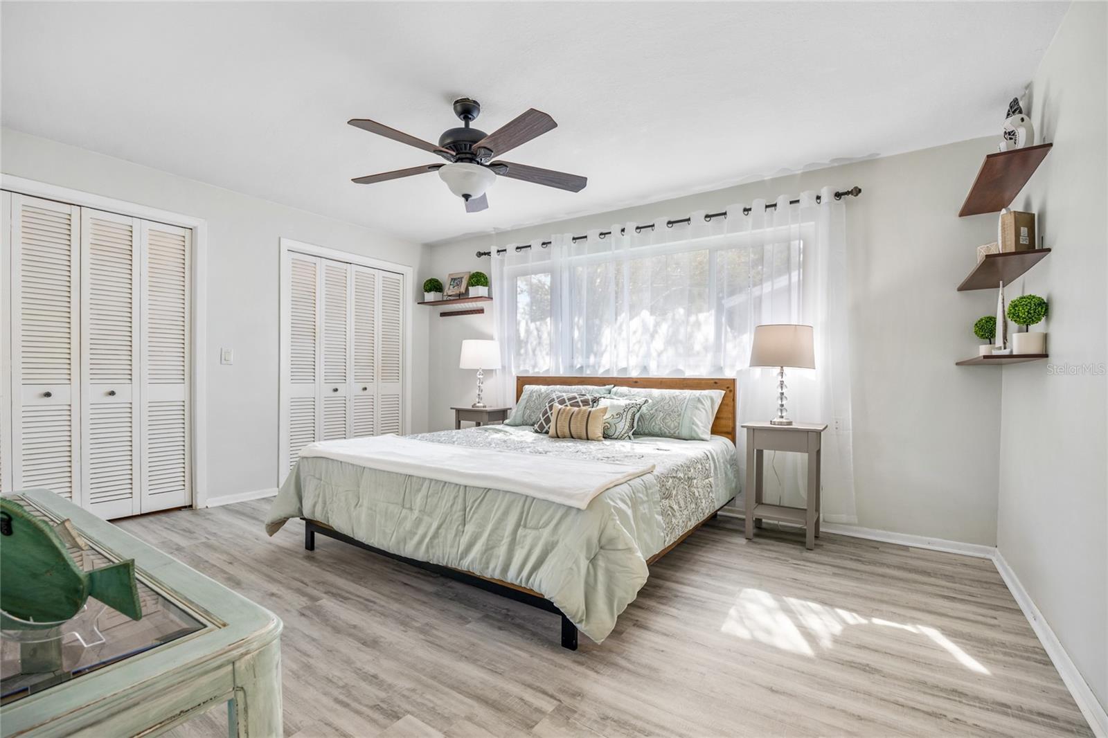 The Master Bedroom is a private retreat, thoughtfully separated from the other bedrooms, and includes its own en suite bathroom, two spacious closets, and direct access to the lanai.