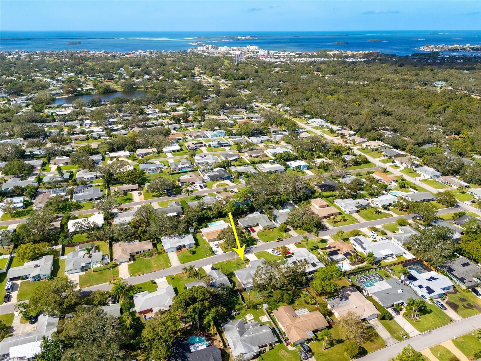 This aerial view shows your proximity to the Gulf of Mexico.   Just a few miles and you can be out at Dunedin Causeway and Honeymoon and Caladesi Islands.