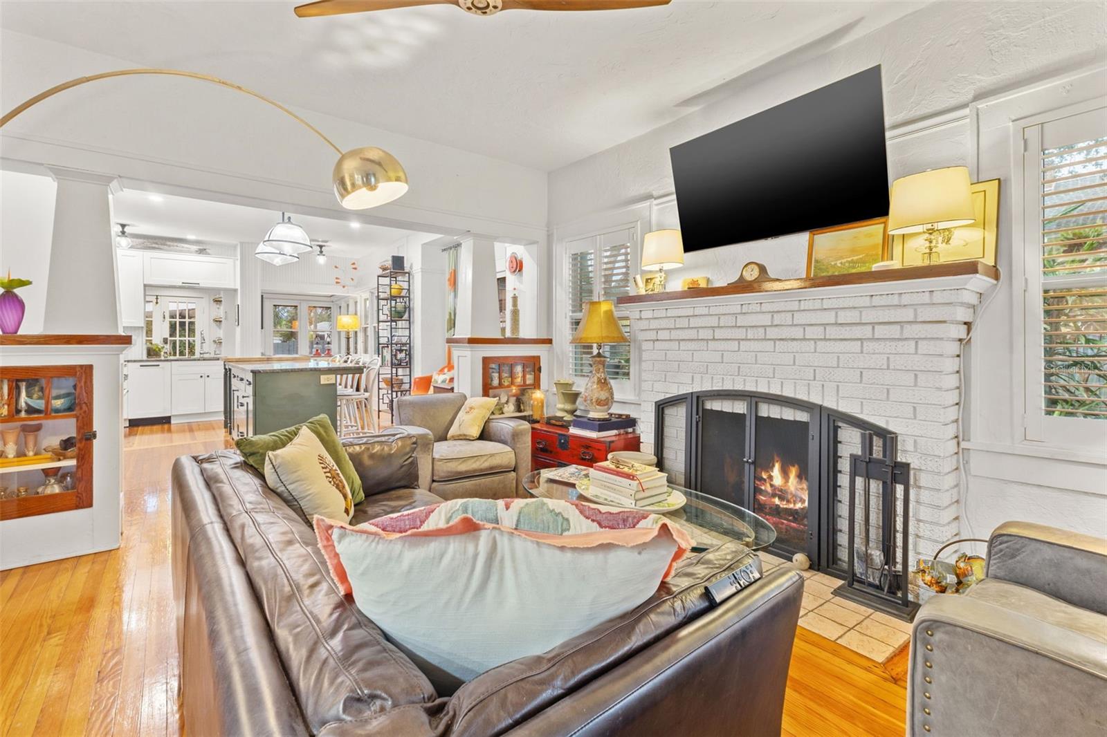 Living Room with Wood Burning Fireplace