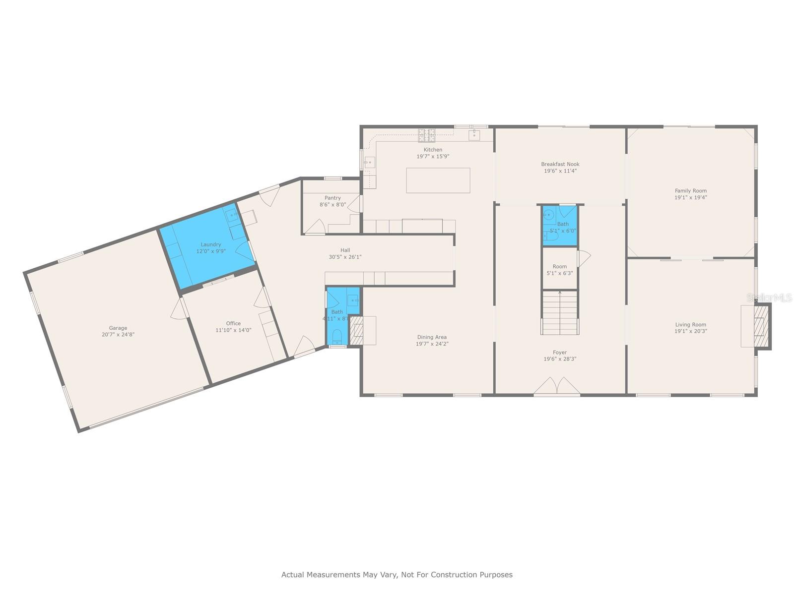 Floor plan of 1st floor with room dimensions