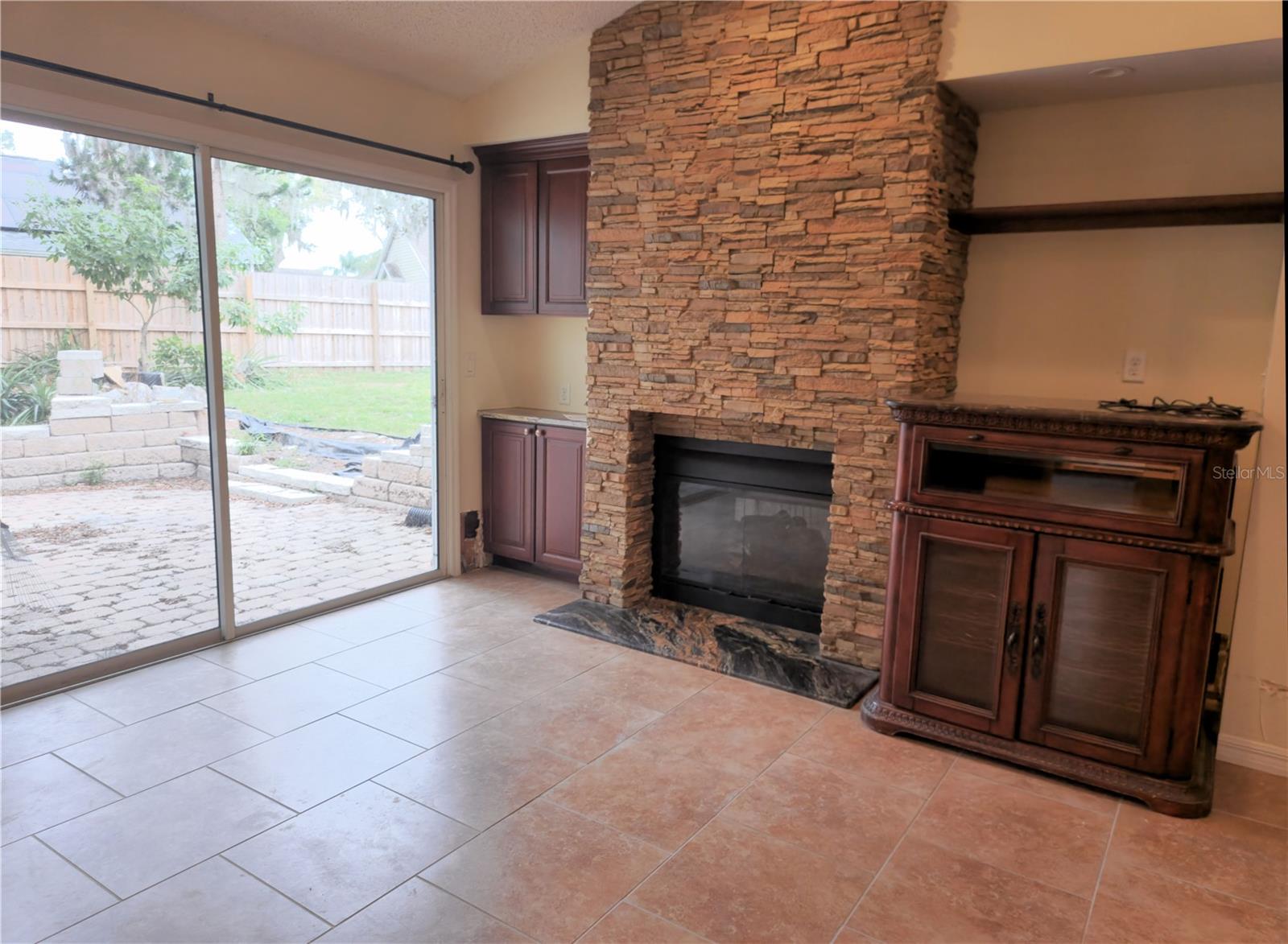 Family room side of pass through fireplace