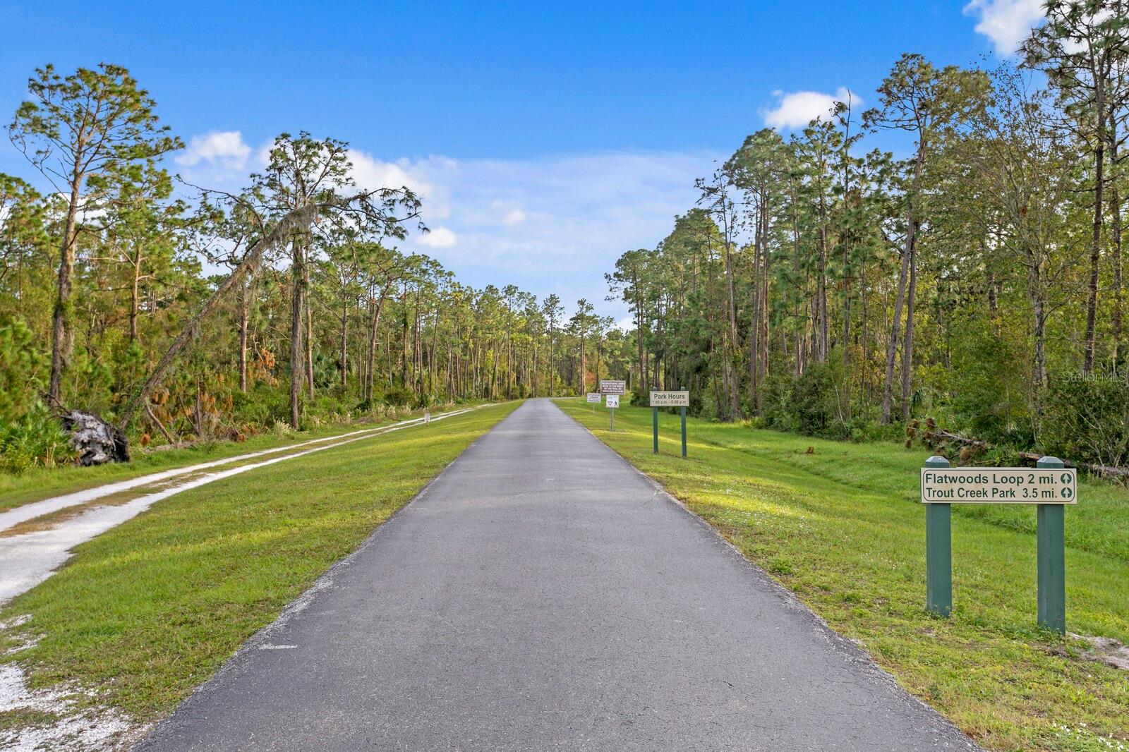 Enjoy hiking, biking and walking trails throughout the Flatwoods Site Wilderness Preserve Park