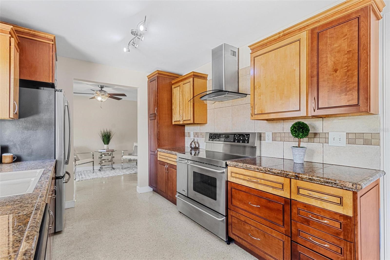 Two tone wood cabinets!