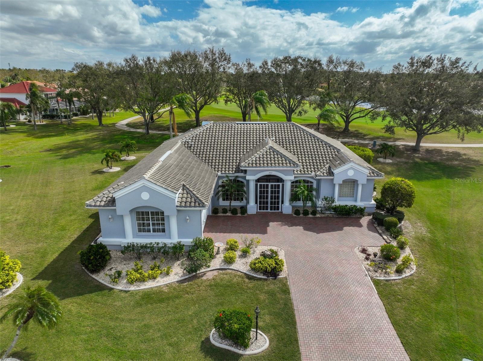 Aerial Front Oversized Yard Restored & Sealed  Paver Driveway