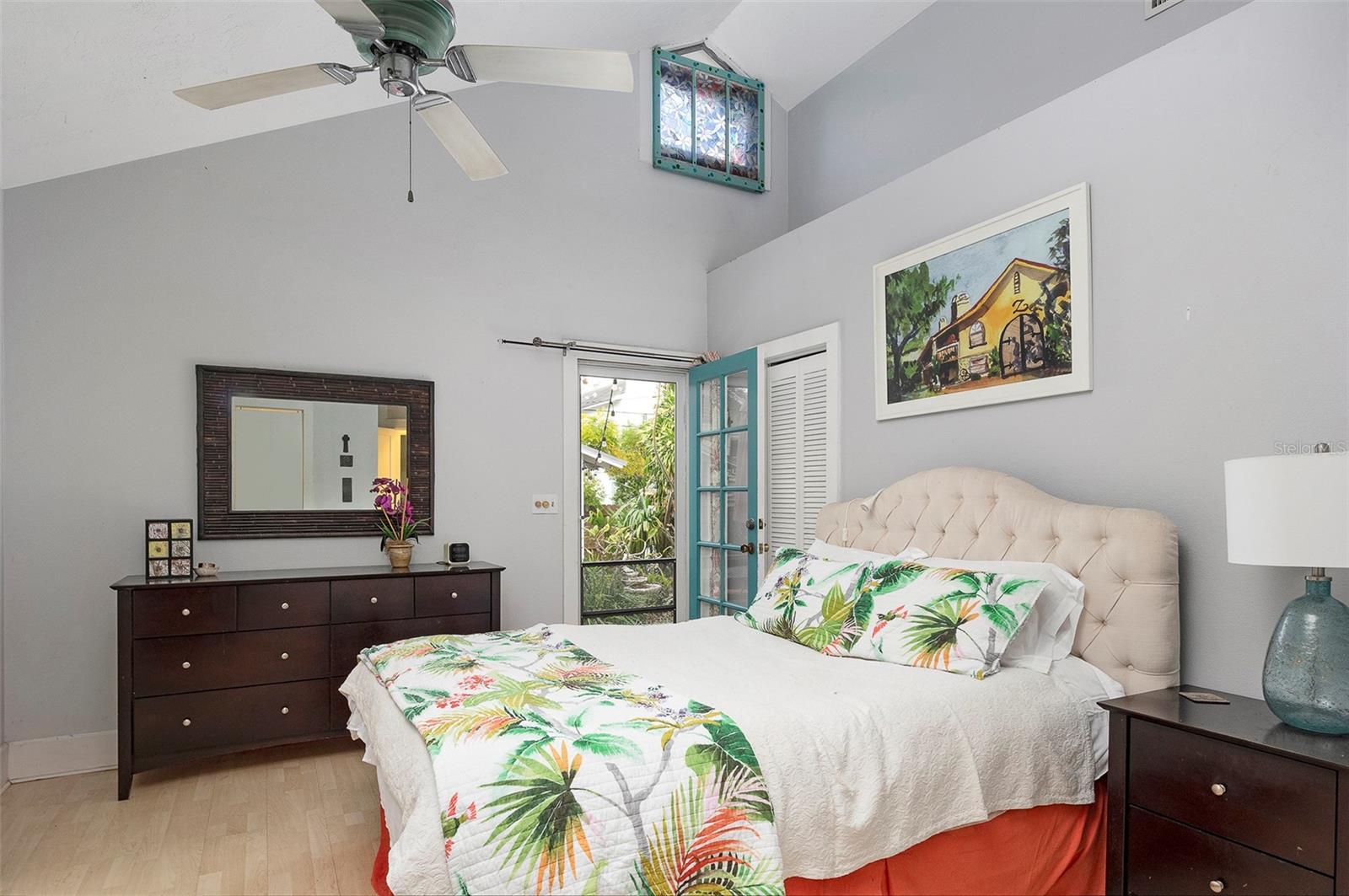 High vaulted ceilings in the primary bedroom