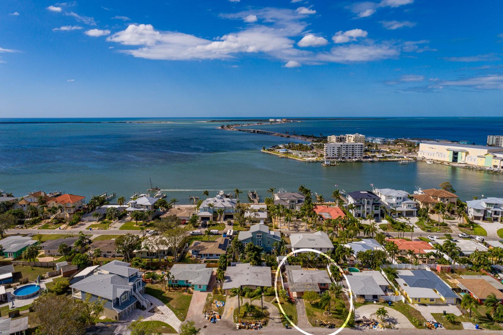 Arial view west towards Honeymoon Island and Gulf of Mexico