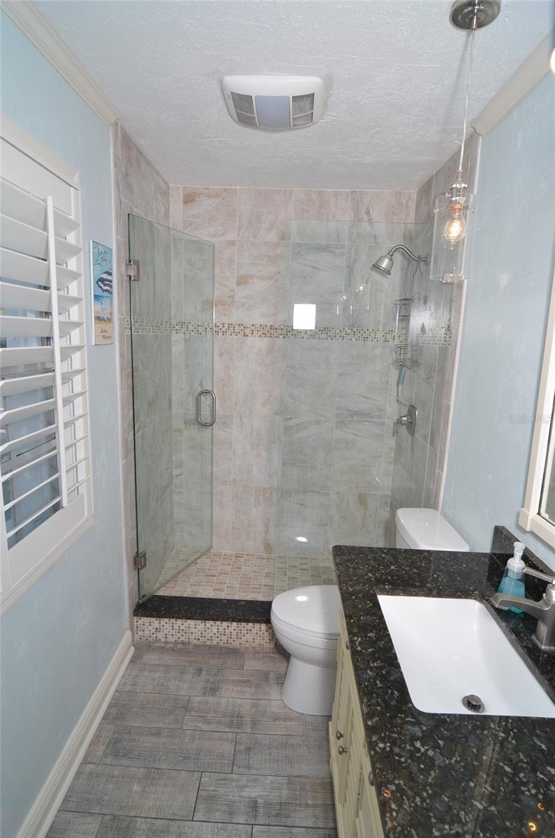 Beautiful updated Shower with granite top vanity