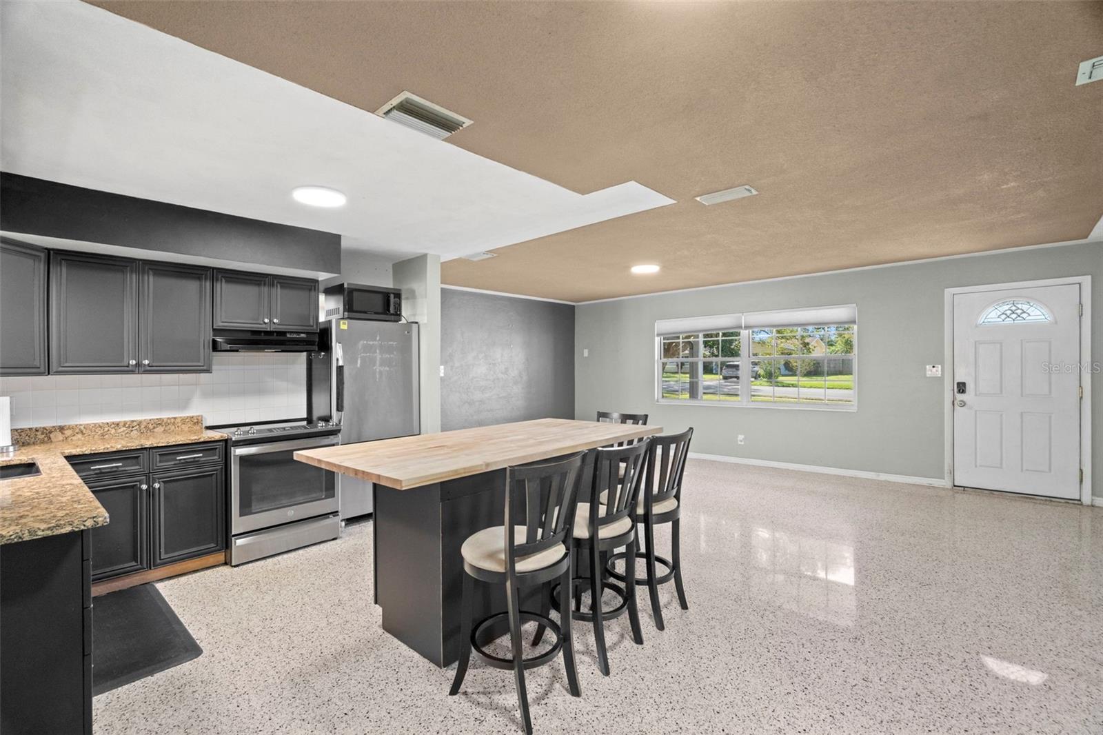 kitchen with spacious living room.