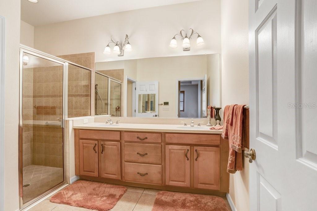 Primary Bathroom with walk in shower and dual sinks