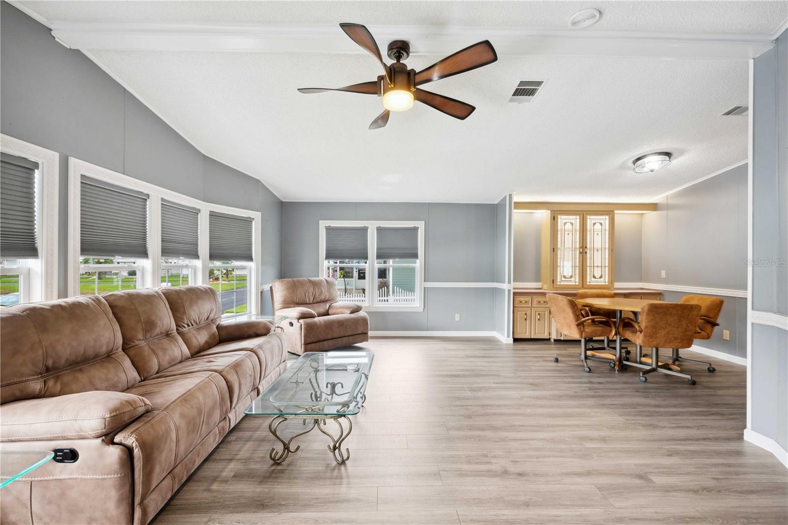 Family room is open with kitchen.