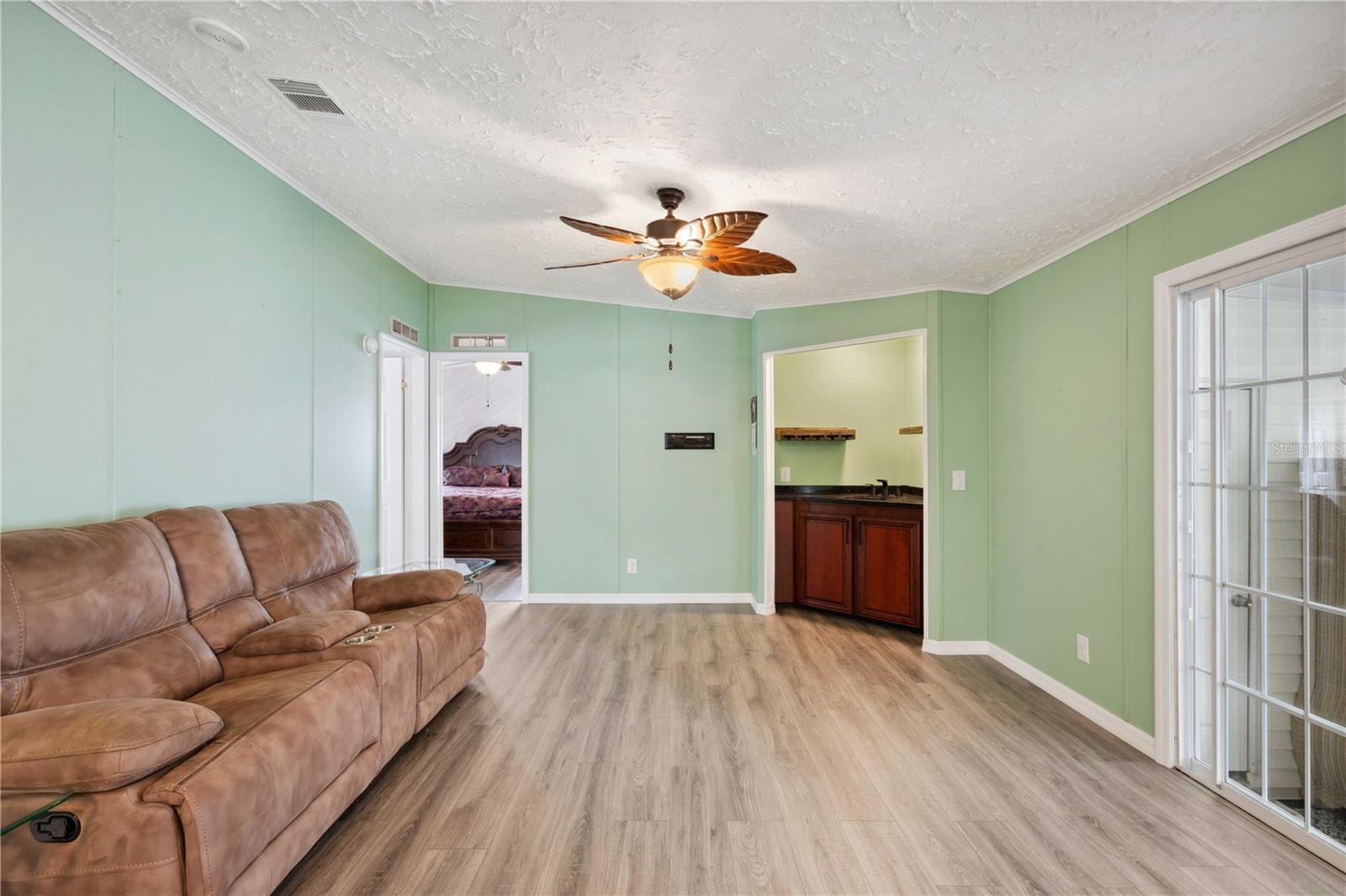 Family room is open with kitchen.