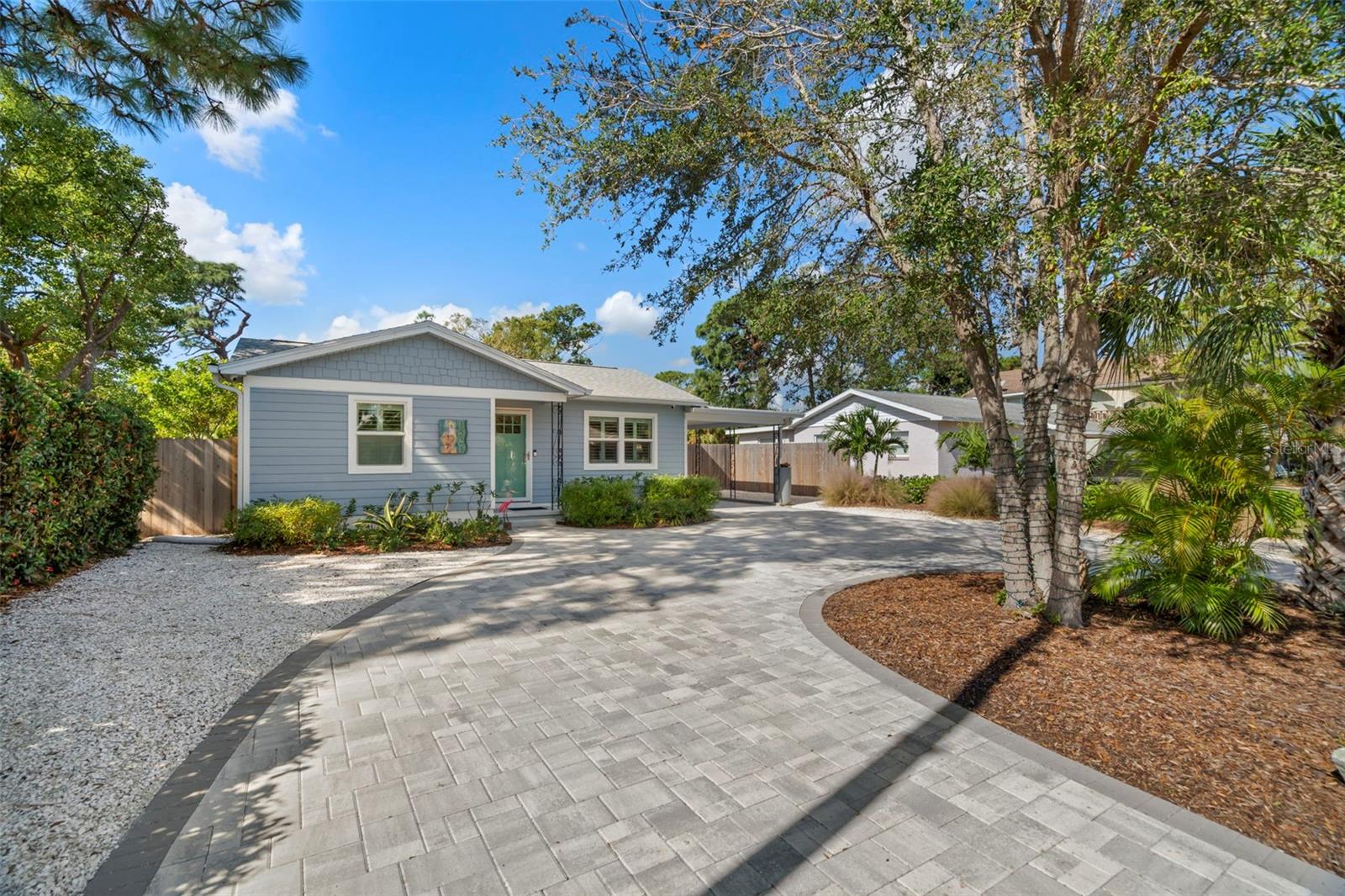 Newly pavered circular driveway.