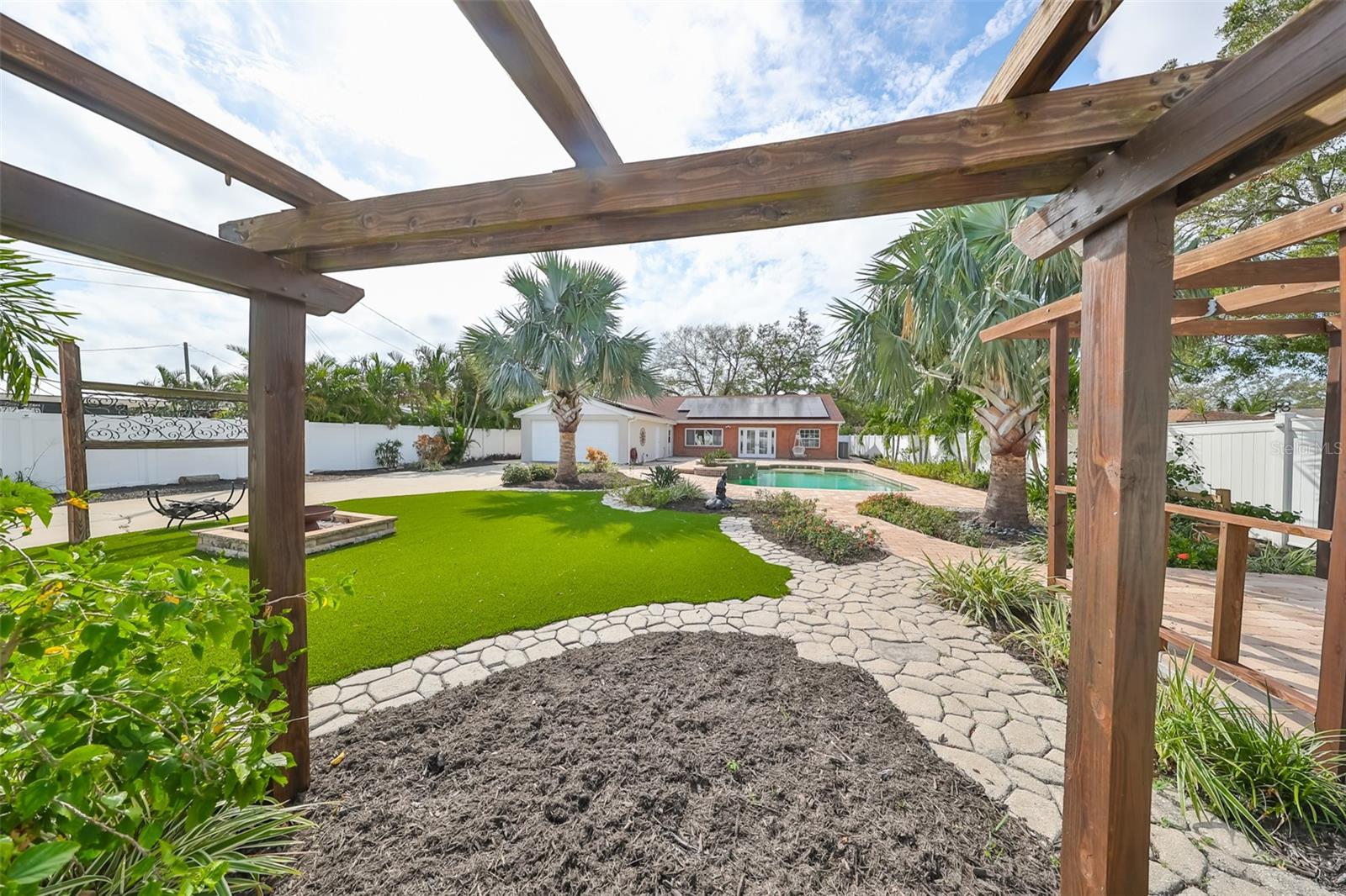 Stone garden paths throughout the yard