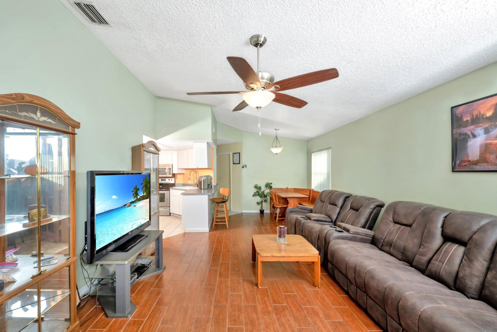 High Vaulted Ceilings in the Main Living Areas.