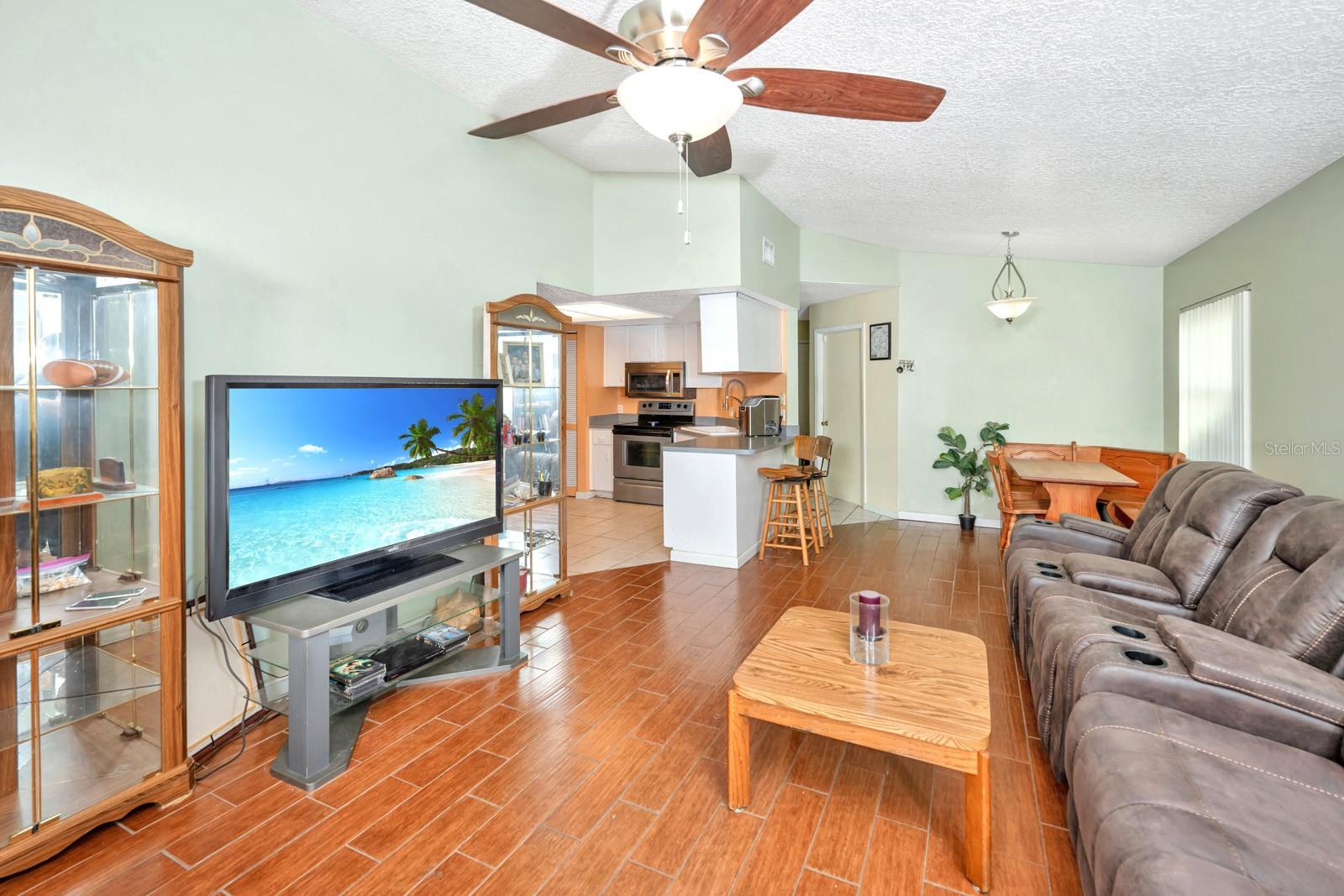 High Vaulted Ceilings in the Main Living Areas.