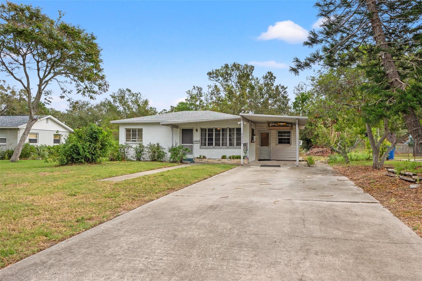 Large carport & driveway