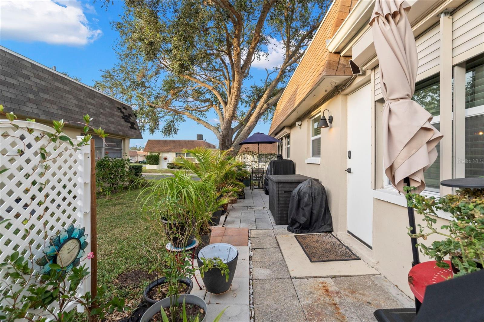 Outside paved patio in back