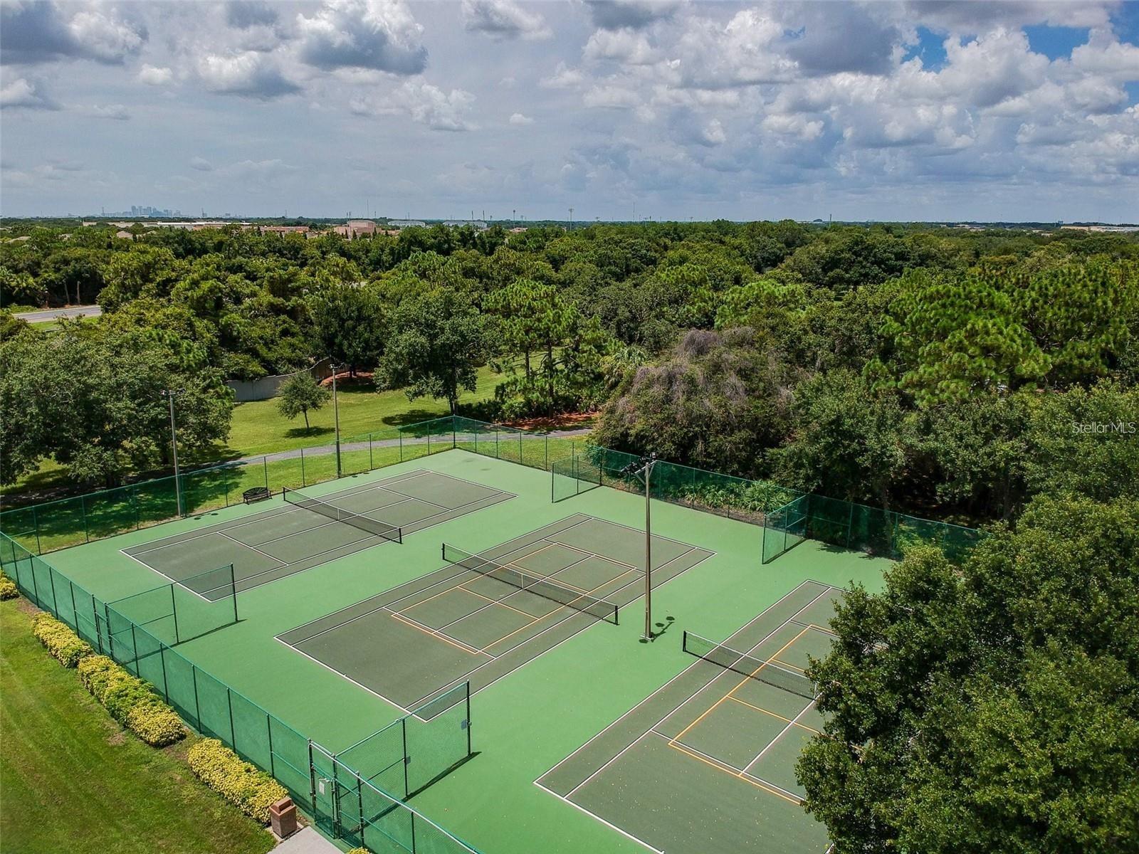 Tennis courts are also lined for pickleball