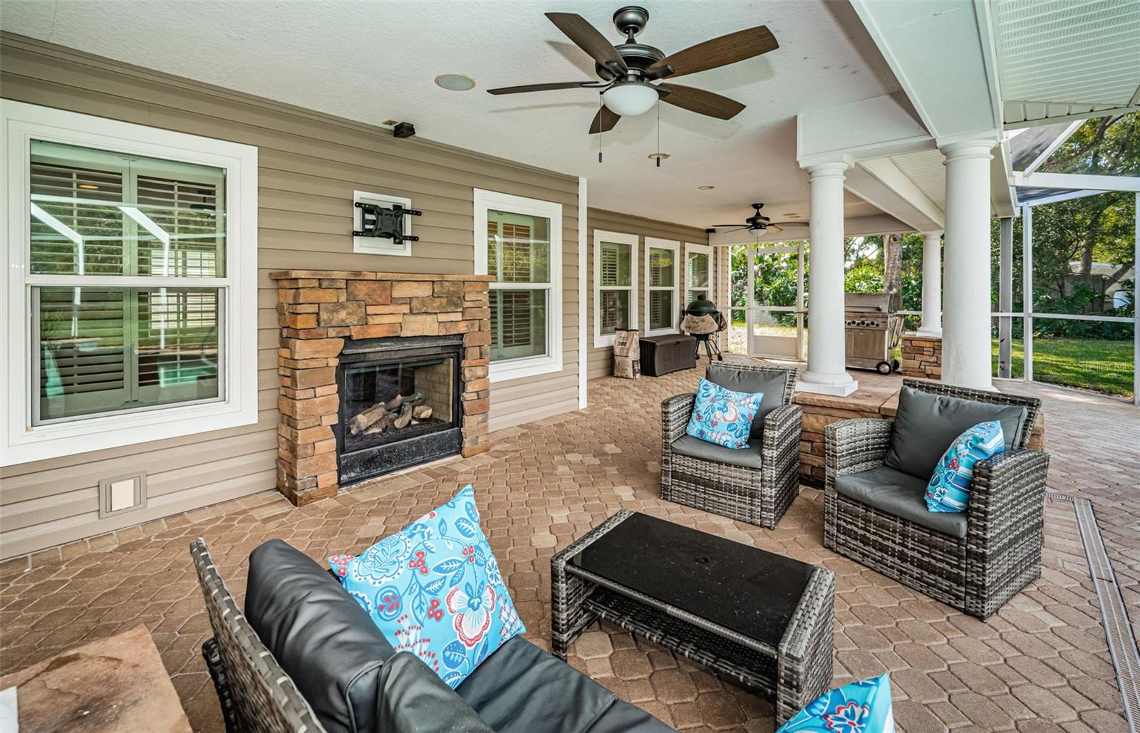 Enormous covered area with ceiling fans.