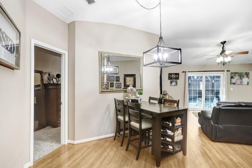 Dining area overlooking family room