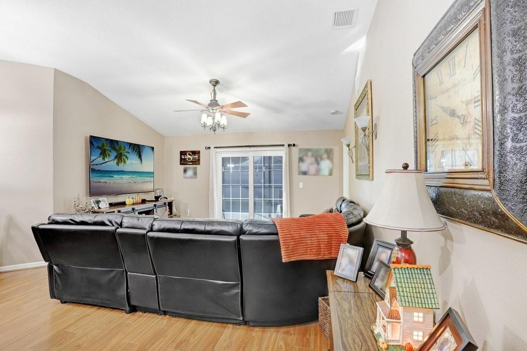 Living room overlooking pool