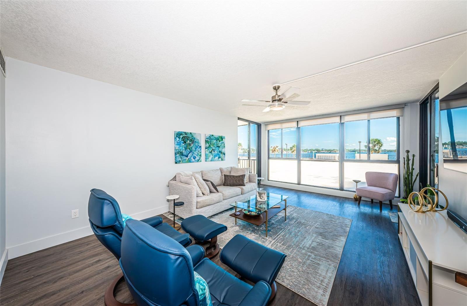 Living room with water views