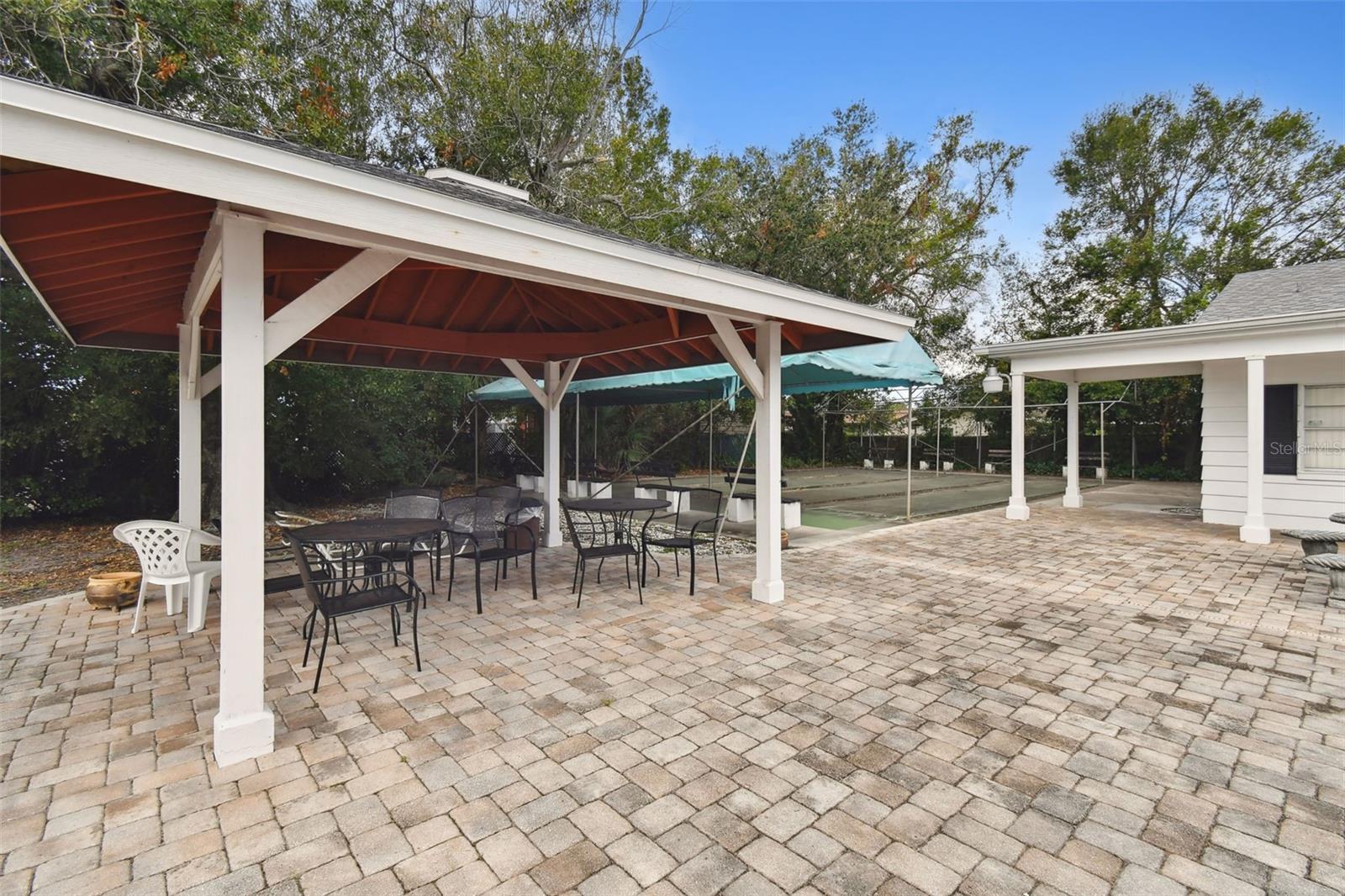 Covered seating by the pool