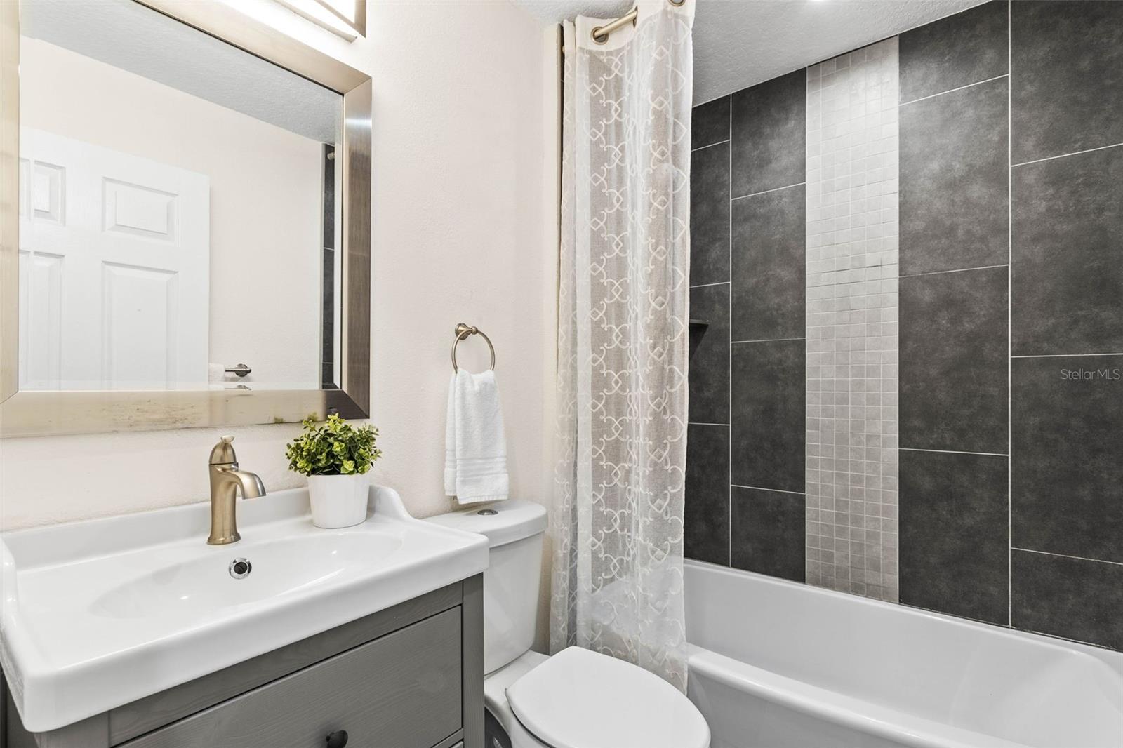 Modern tub and shower in secondary bathroom