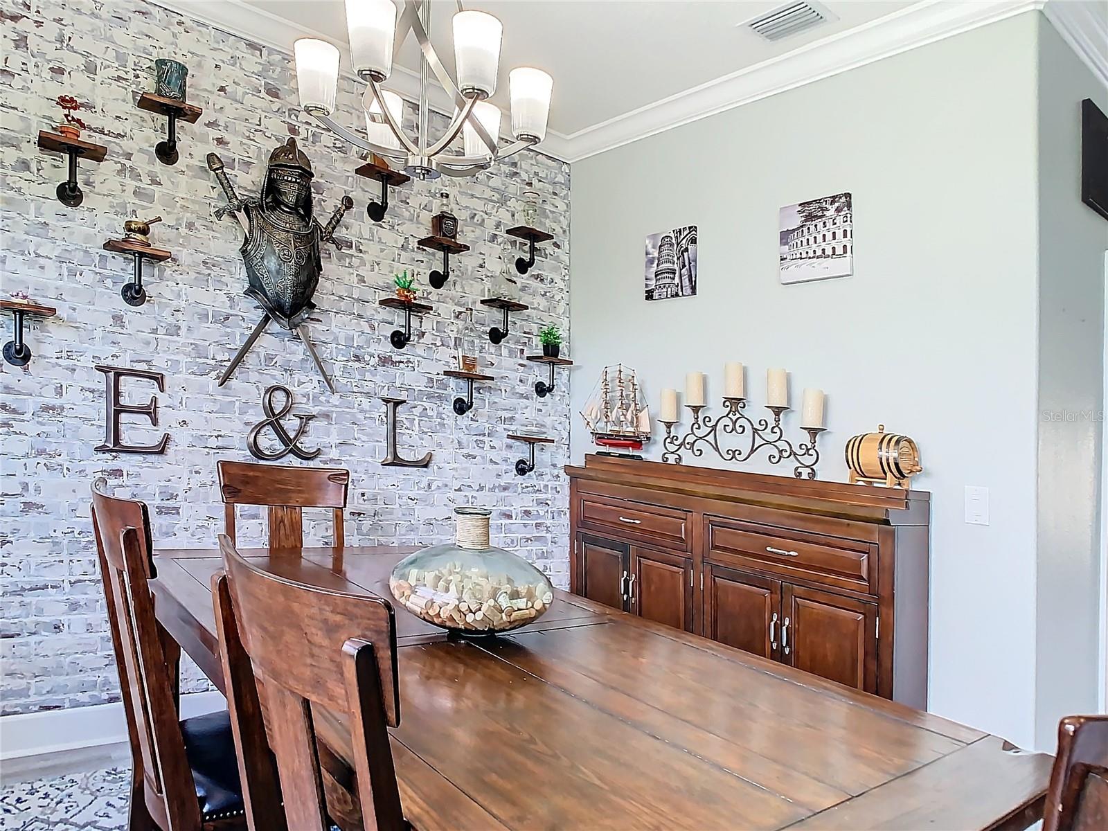 This is another view of the dining room showing the wall opposite the windows.