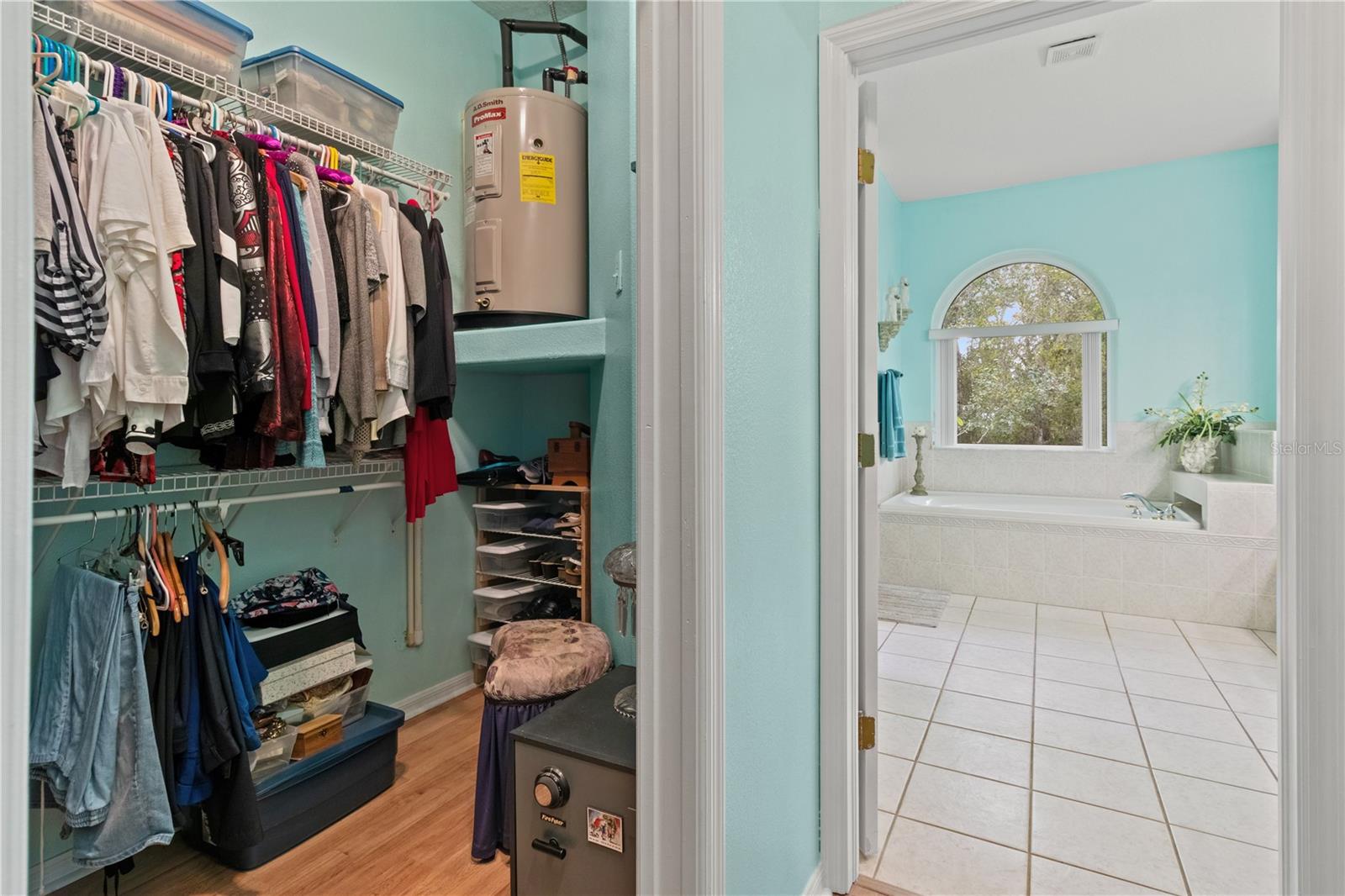 Primary walk-in closet/view of entrance to bathroom