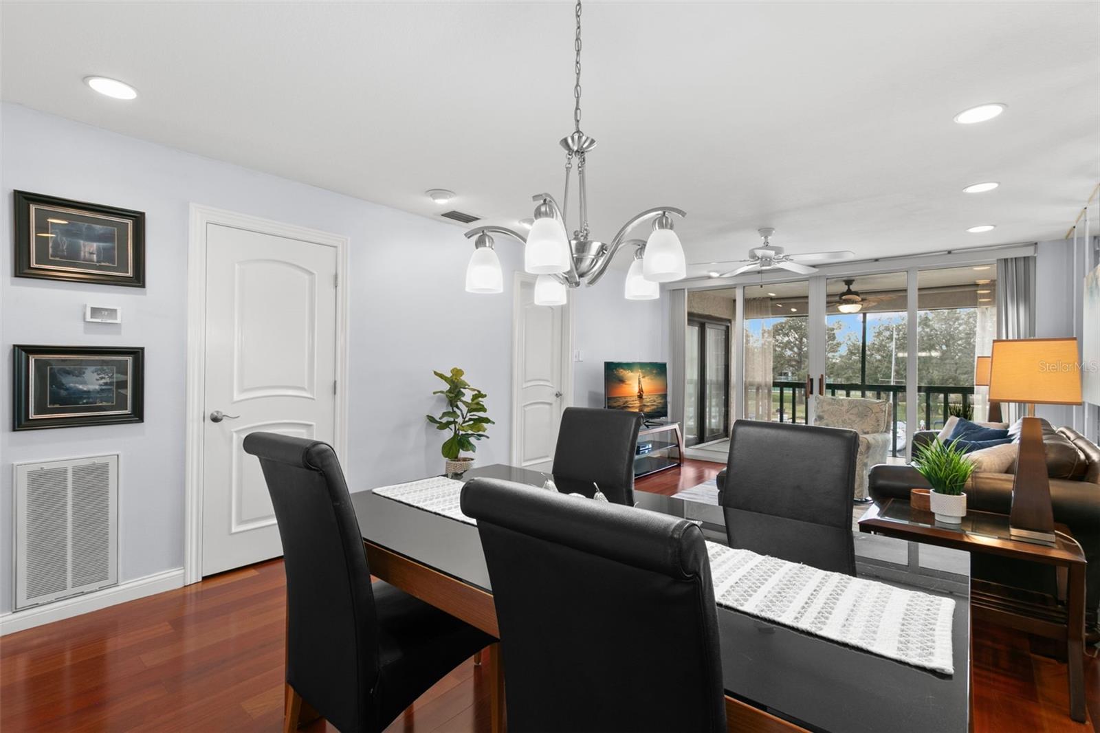 Dining room with modern chandelier