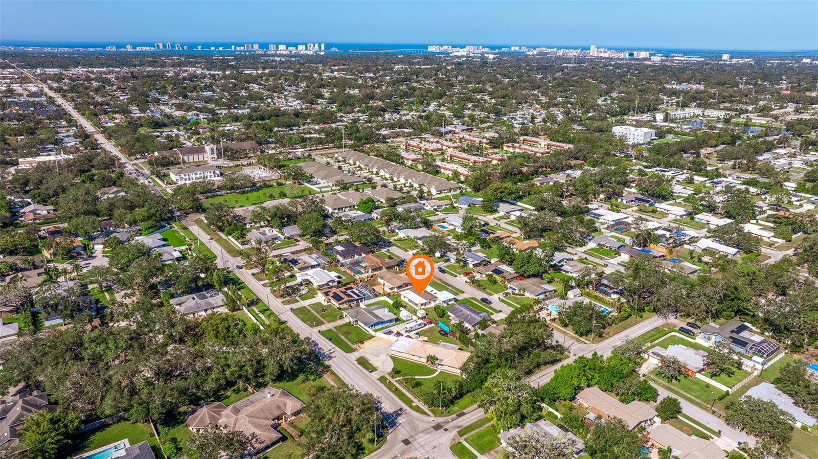 Drone shot looking towards Clearwater beach