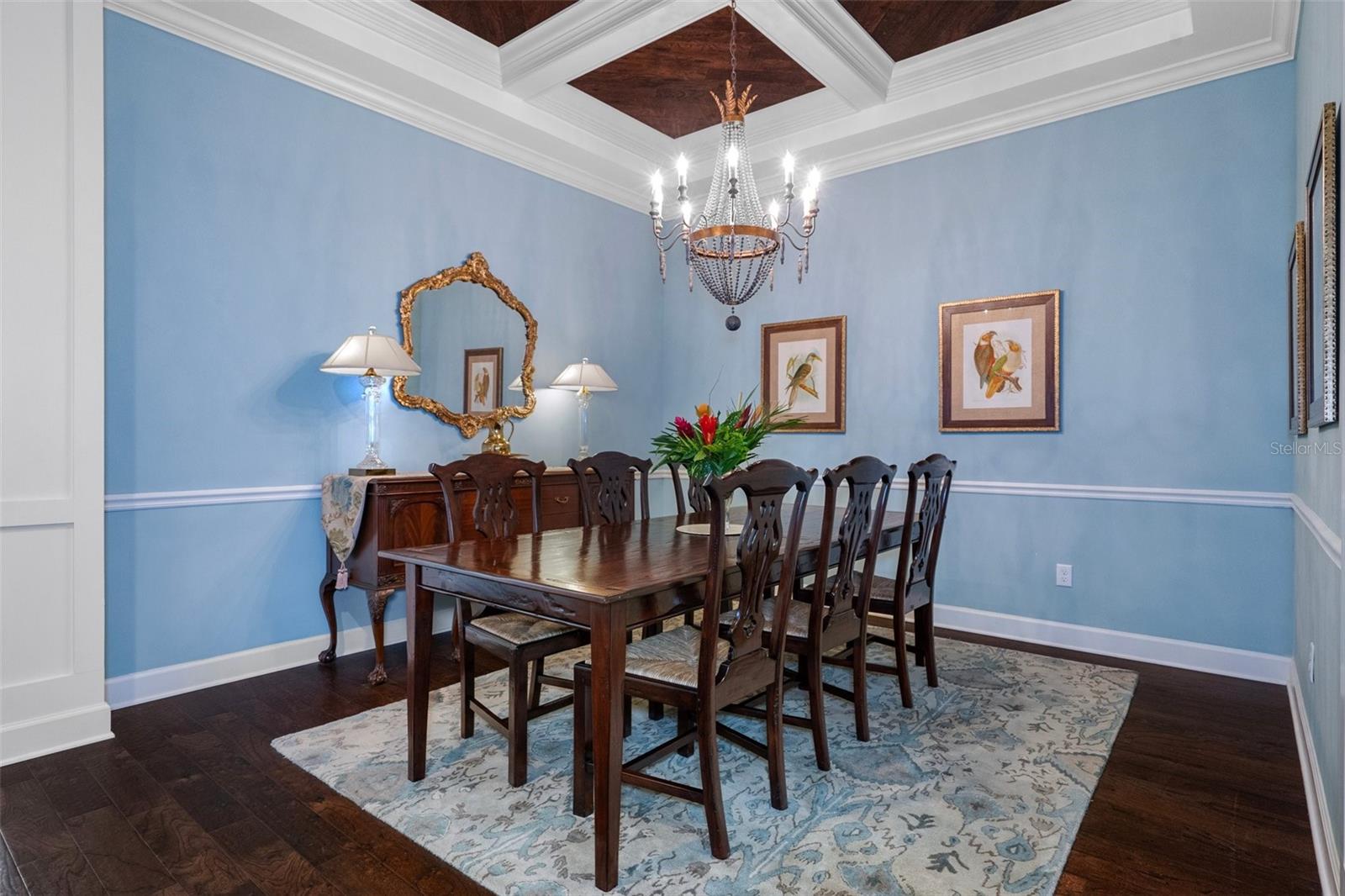 Formal Dining Room with Coffered beam ceiling