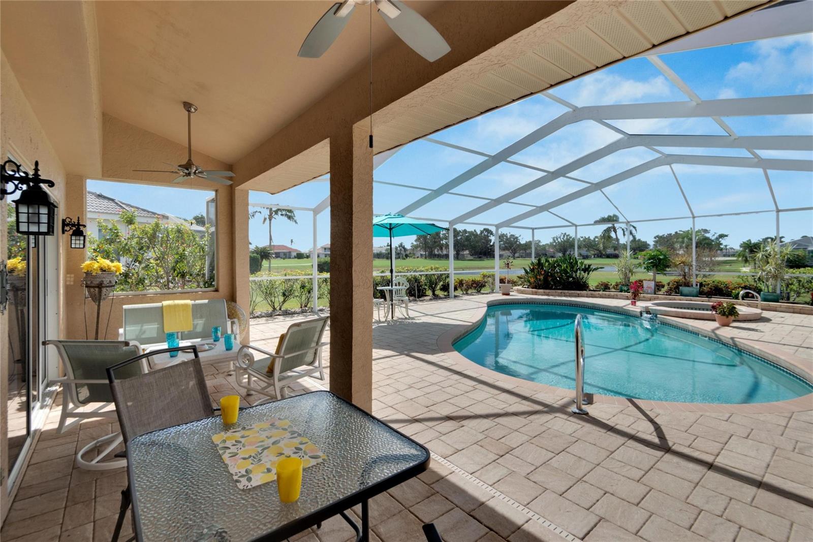 Hang out in the shade under the fans and enjoy your meals or relax in the sitting area.