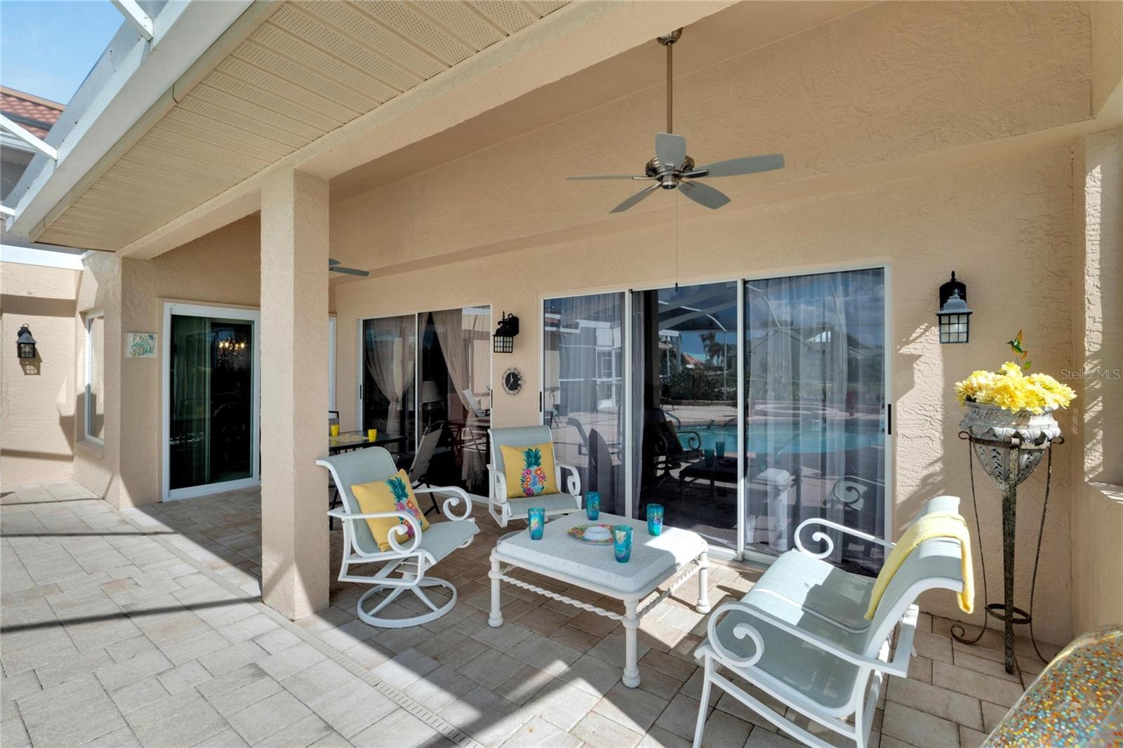 The perfect outdoor space.  Family room, Living room and bedroom one all have sliding doors leading to the cover area of the lanai.