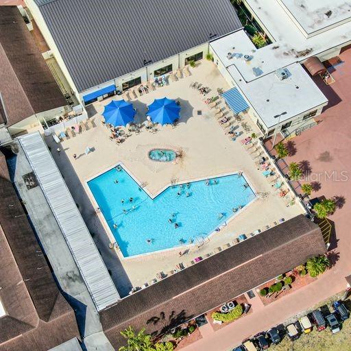 Arial view of outdoor community pool.