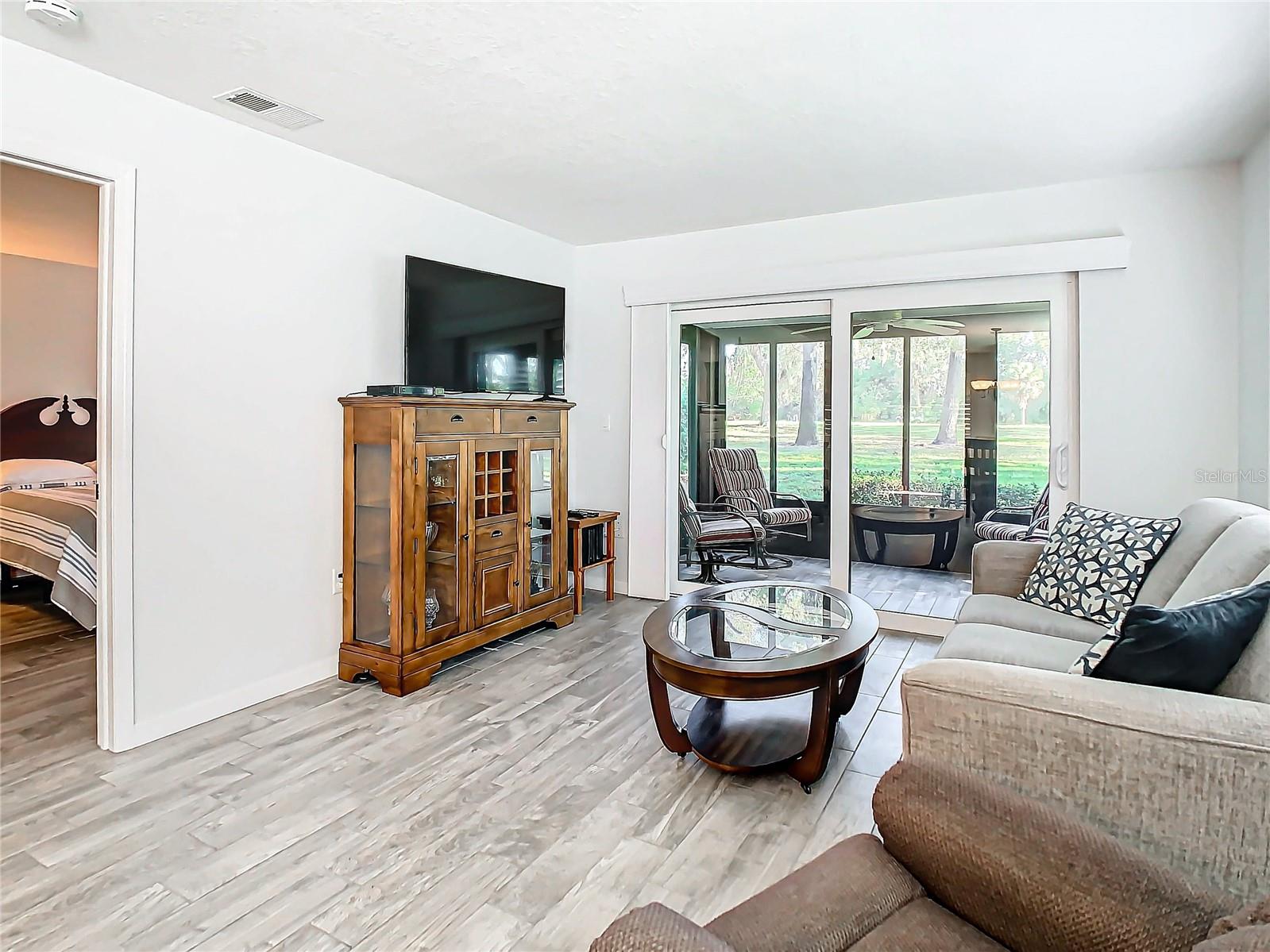 Living room, golf course beyond