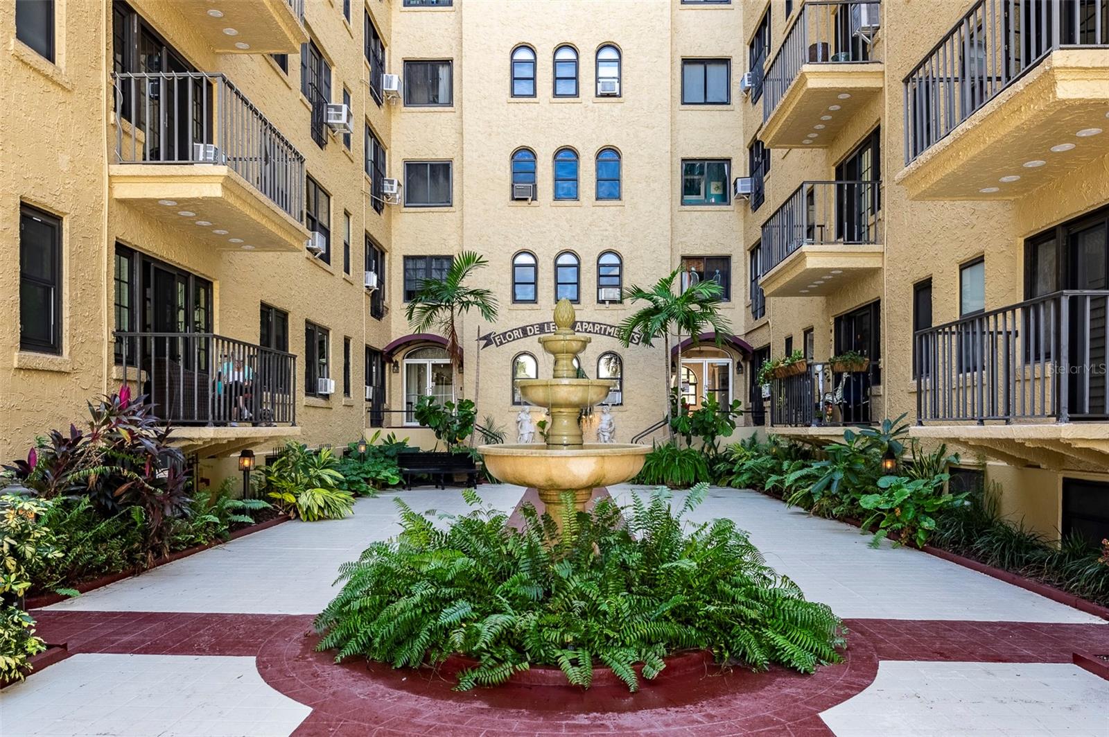 Inviting courtyard with a fountain