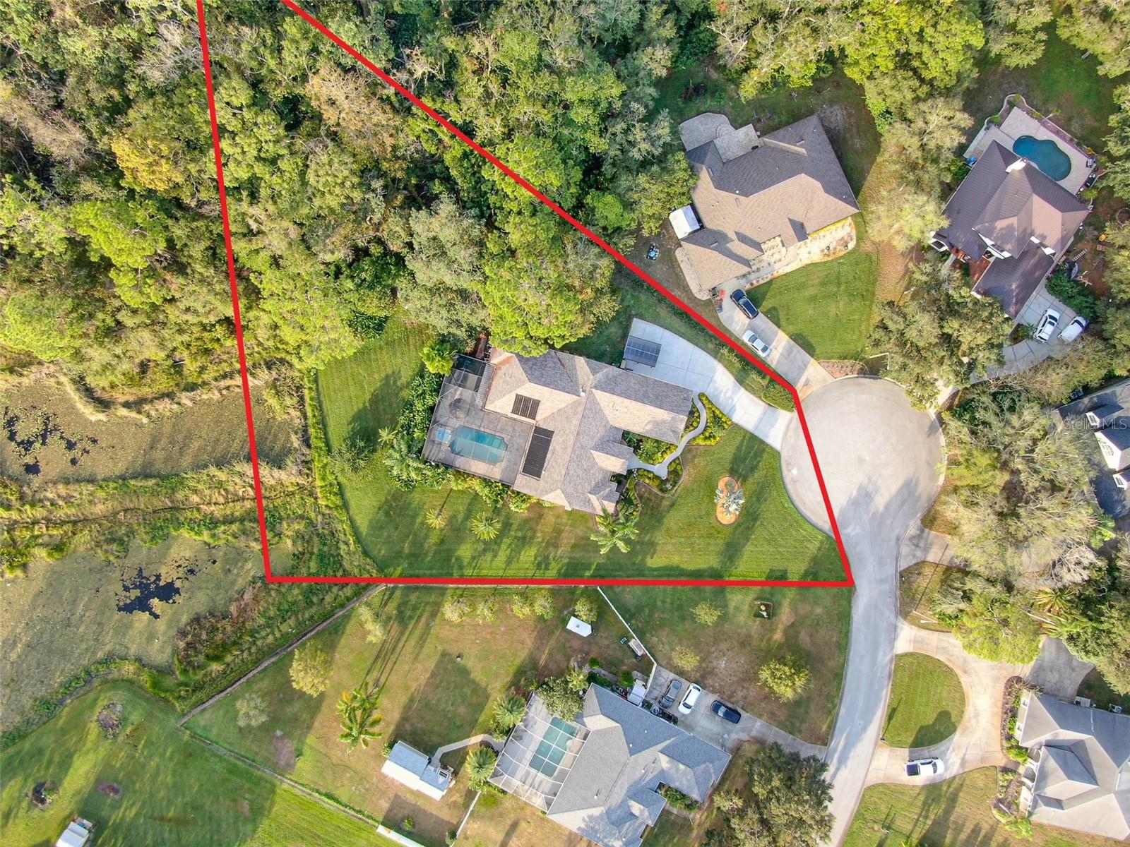 Aerial view of property boundary.