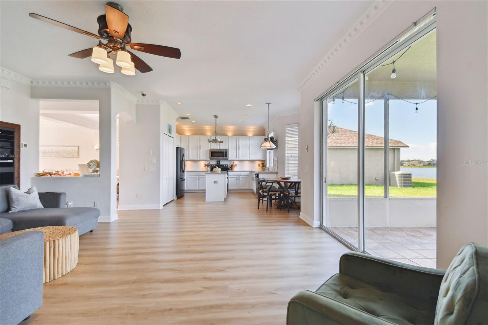 Family room to dinette and kitchen