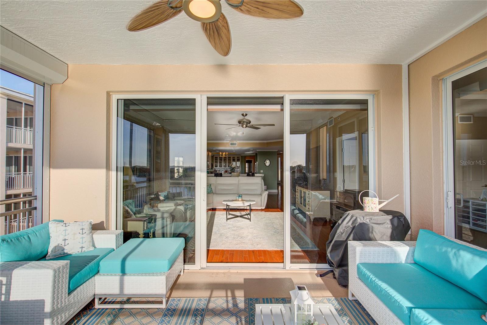 Beautiful lanai off the living room with storm shutters