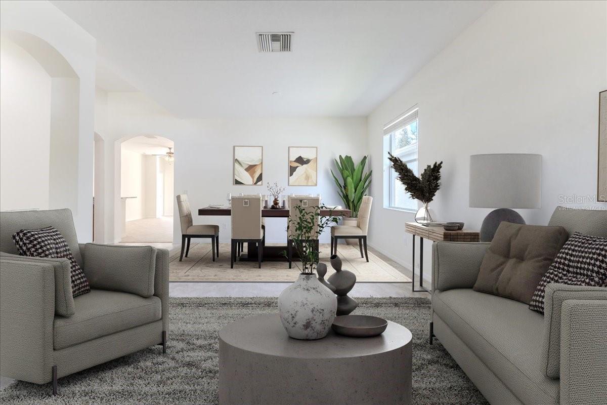 Virtually Staged Living and Dining Room