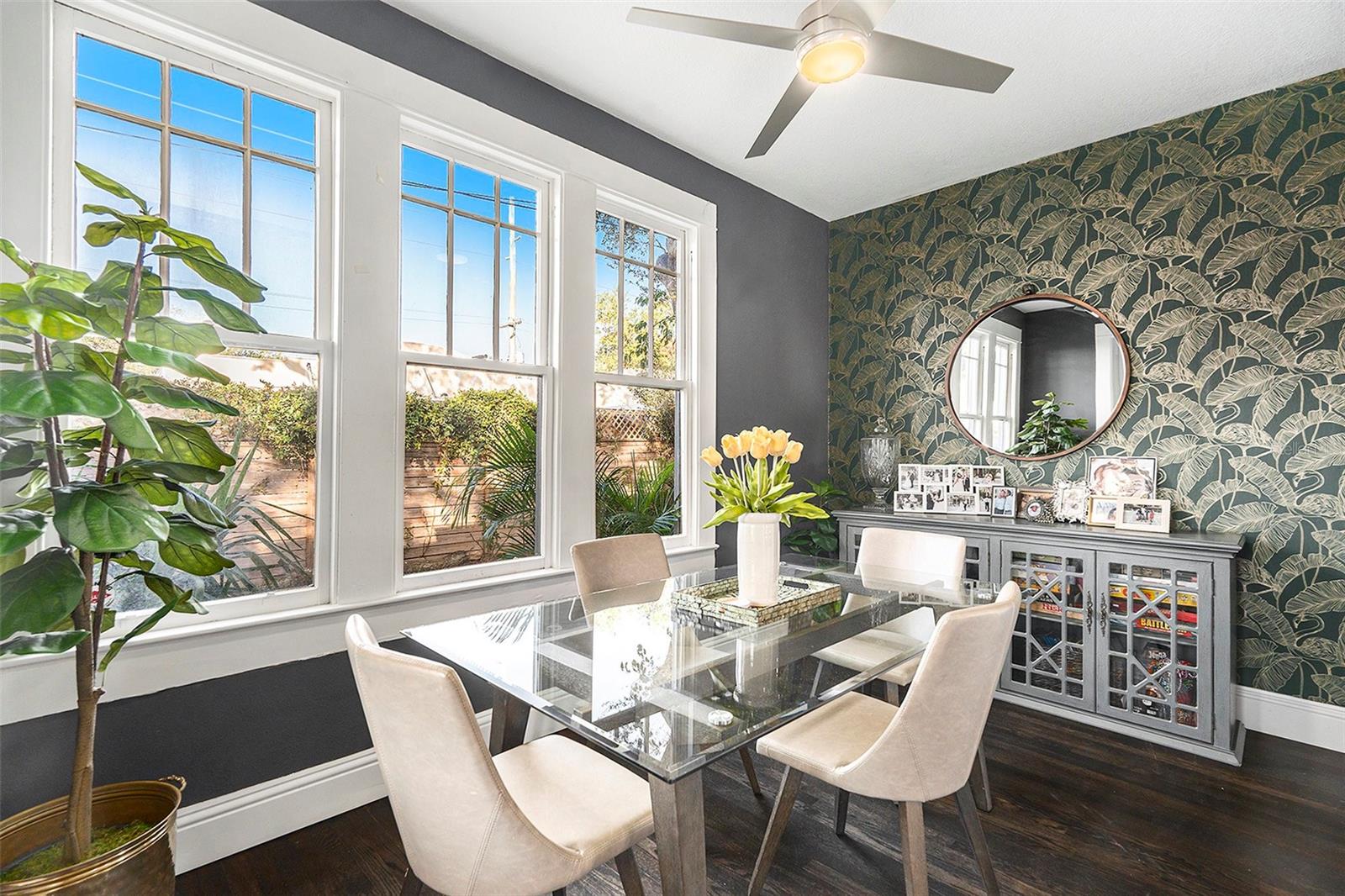 Dining room overlooking backyard